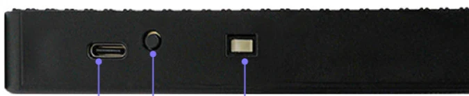 USB-C 전원 포트와 모드 전환 버튼 및 전원 스위치