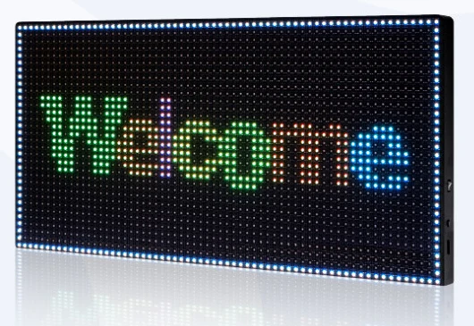 다양한 RGB 색상으로 Welcome을 표시한 픽셀온 보드